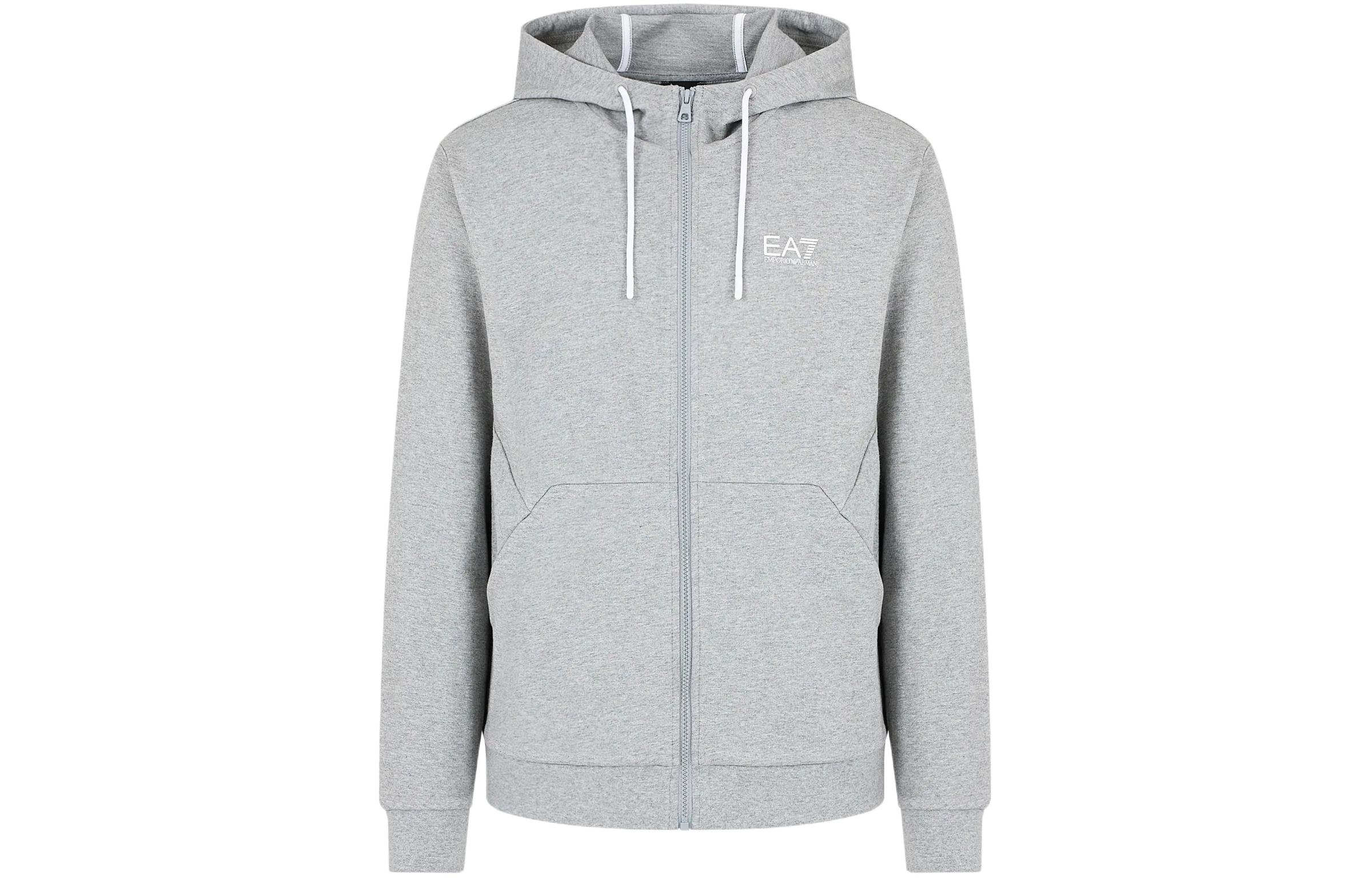 Emporio Armani EA7 Hoodie Grey - Logo Print, Zip-Up, Long Sleeve SS24 3DPM53-PJ05Z-3905
