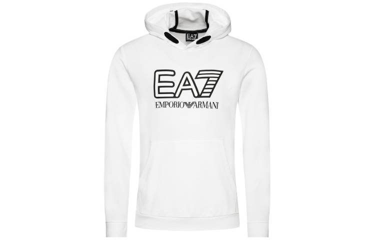Emporio Armani EA7 Hoodie White/Black with Logo Print 6HPM62-PJ05Z-1100