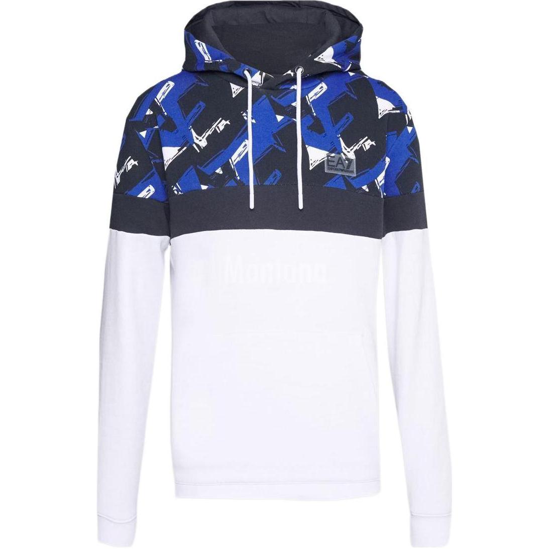 Emporio Armani EA7 Hoodie White/Blue Patchwork Long Sleeve 6KPM82-PJ07Z-1100
