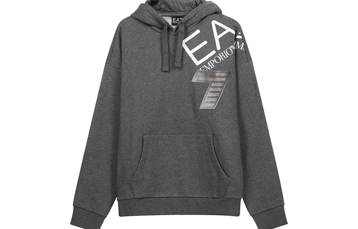 Emporio Armani EA7 Letter Print Fleece Hoodie Dark Gray 6HPM32-PJ07Z-3925