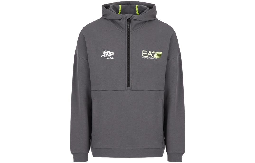 Emporio Armani EA7 Letter Print Hoodie Grey SS23 Pullover 3RPMT1-PJ9FZ-1977