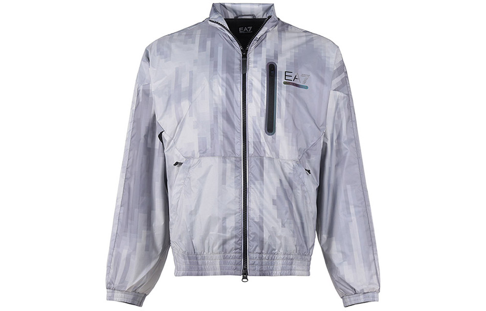 Emporio Armani EA7 Lightweight Zip-Up Jacket with Logo Print in Gray 6LPB19-PN2TZ-2922