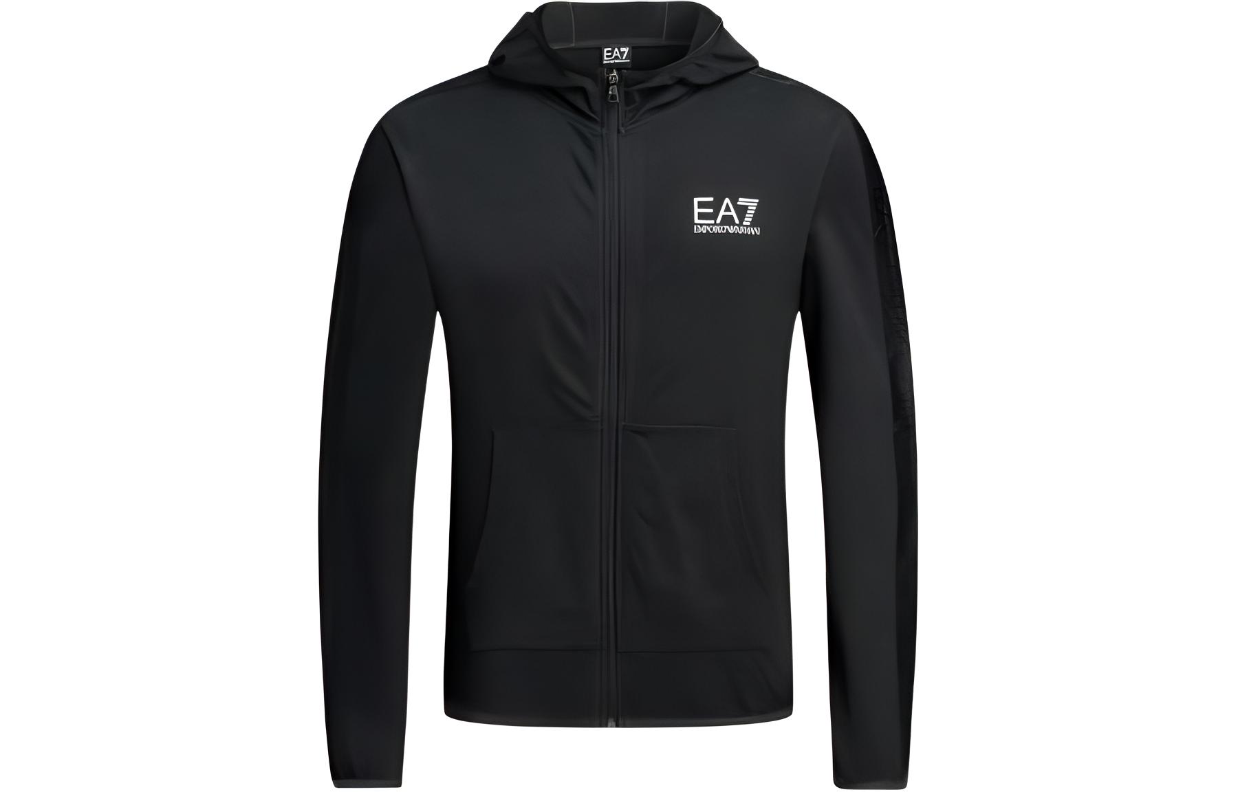 Emporio Armani EA7 Logo Black Hooded Jacket 3GPM22-J05Z-1200