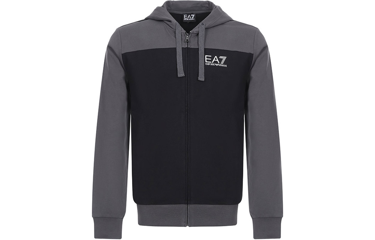 Emporio Armani EA7 Logo Hoodie Jacket for Men in Charcoal Gray 6ZPM40-PJ05Z-1994