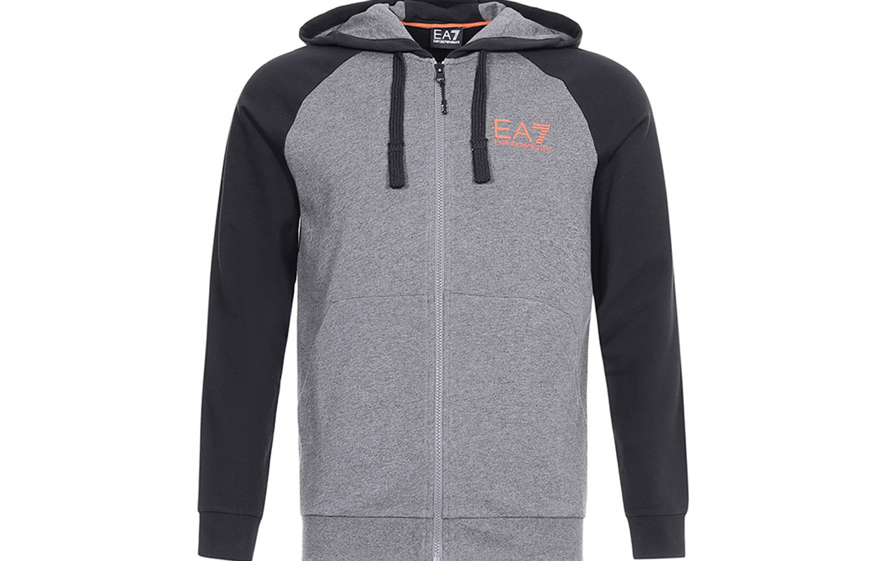 Emporio Armani EA7 Logo Hoodie Jacket Gray Black Colorblock 6GPM15-PJ05Z-3925