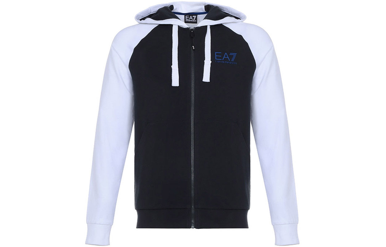 Emporio Armani EA7 Logo Hoodie Zip Jacket - Blue & White Colorblock 6GPM15-PJ05Z-1578