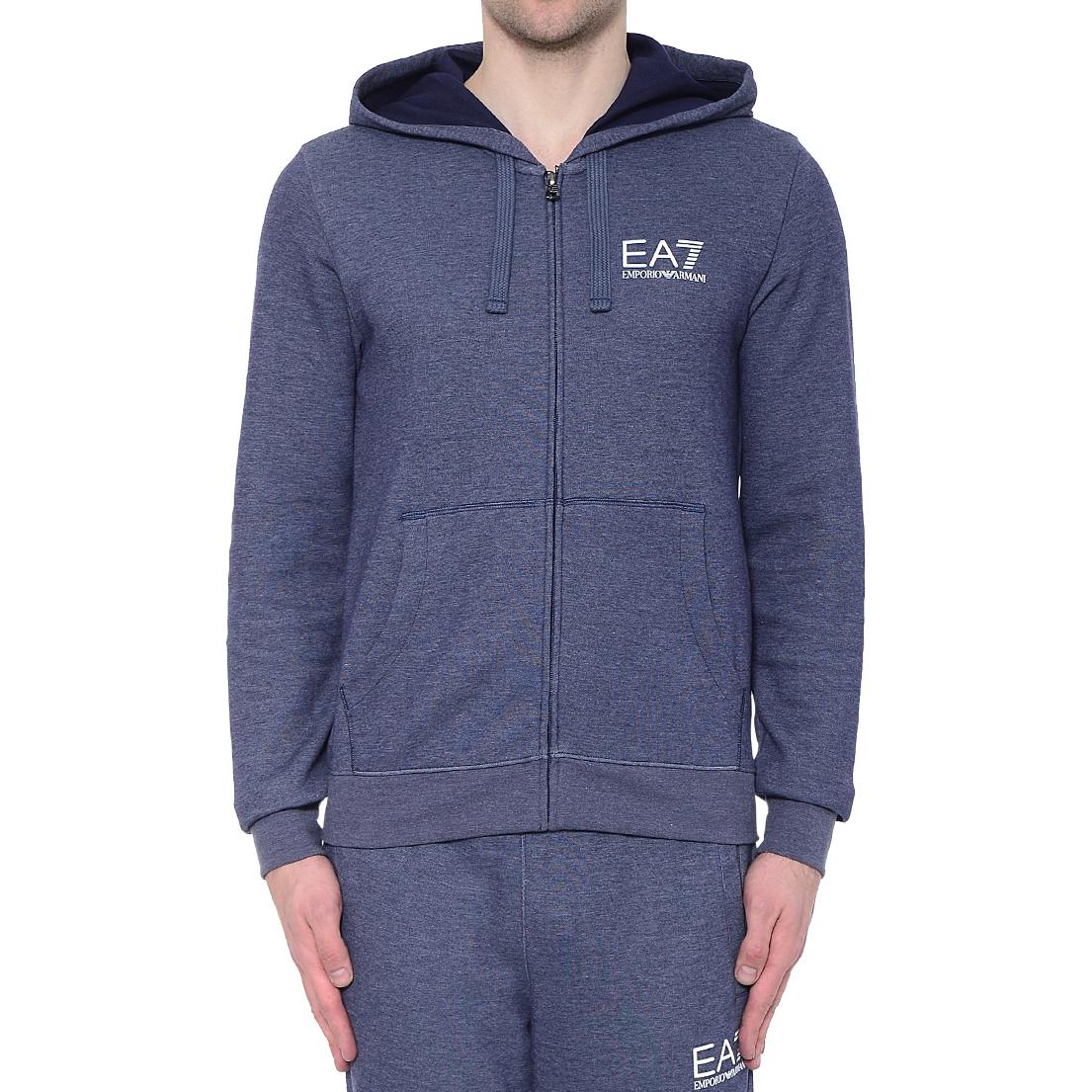 Emporio Armani EA7 Logo Hoodie Zip Sweatshirt Navy Blue for Men 6YPM69-PJF3Z-3516