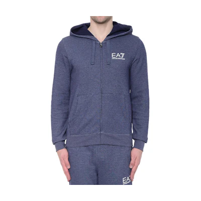 Emporio Armani EA7 Logo Hoodie Zip Sweatshirt Navy Blue for Men 6YPM69-PJF3Z-3516
