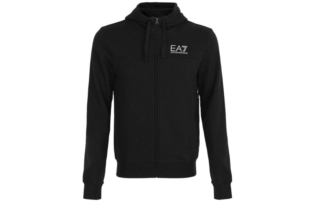 Emporio Armani EA7 Logo Pattern Hoodie Sweatshirt Black 6ZPM45-PJ07Z-1200