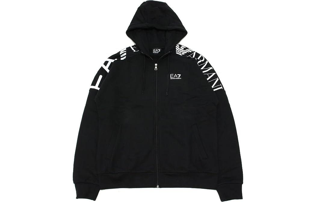 Emporio Armani EA7 Logo Print Black Casual Hoodie Jacket 6LPM56-PJHLZ-0203