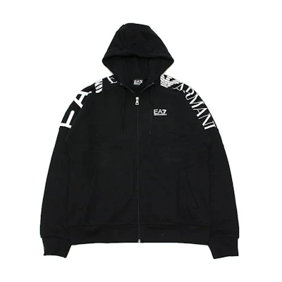 Emporio Armani EA7 Logo Print Black Casual Hoodie Jacket 6LPM56-PJHLZ-0203
