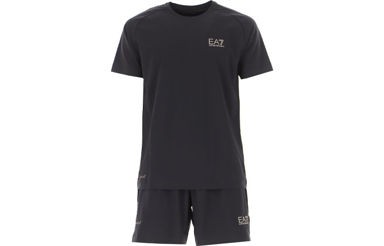 EMPORIO ARMANI EA7 Logo Print Black Casual Sportswear Set. 8NPV01-PN2CZ-1200