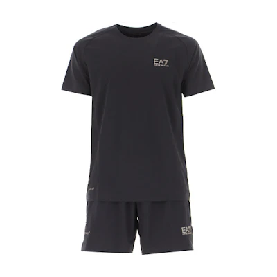 EMPORIO ARMANI EA7 Logo Print Black Casual Sportswear Set. 8NPV01-PN2CZ-1200