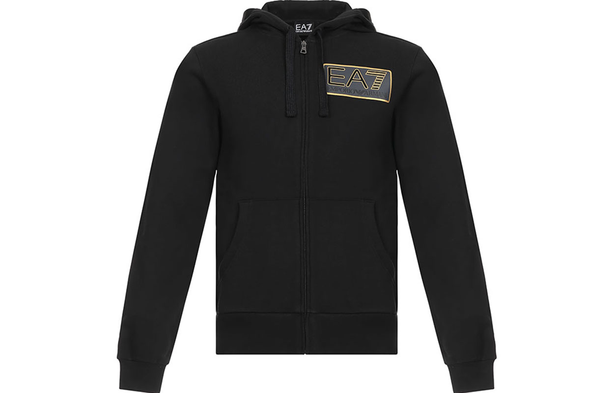 Emporio Armani EA7 Logo Print Black Hoodie Jacket 6ZPM18-PJ07Z-1200