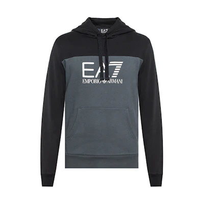 Emporio Armani EA7 Logo Print Colorblock Hoodie Anthracite 6ZPM38-PJ07Z-1994