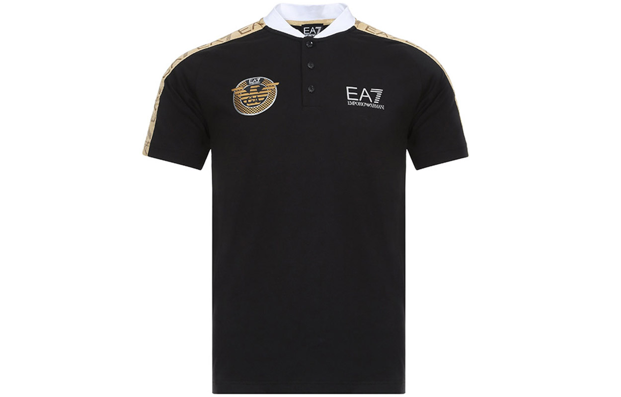 Emporio Armani EA7 Logo Print Colorblock Polo Shirt Black/Gold 3GPF60-PJL2Z-1200