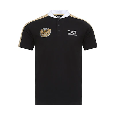 Emporio Armani EA7 Logo Print Colorblock Polo Shirt Black/Gold 3GPF60-PJL2Z-1200