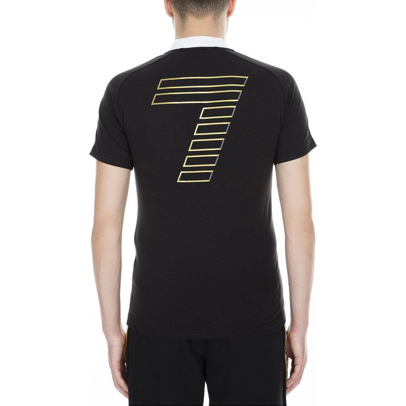 Purchase 安普里奥·阿玛尼EA7徽标印彩块拼接黑金色POLO衫 3GPF60-PJL2Z-1200