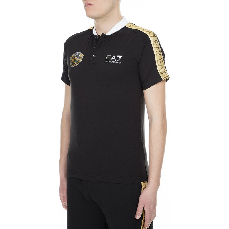 Details for 安普里奥·阿玛尼EA7徽标印彩块拼接黑金色POLO衫 3GPF60-PJL2Z-1200