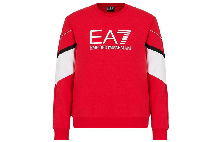 Emporio Armani EA7 Logo Print Colorblock Red Long-Sleeve Sweatshirt for Men 6KPM03-PJ3MZ-1451