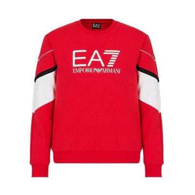 Emporio Armani EA7 Logo Print Colorblock Red Long-Sleeve Sweatshirt for Men 6KPM03-PJ3MZ-1451