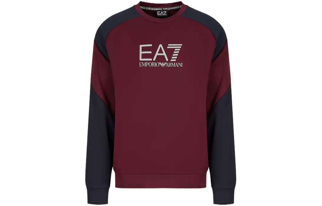 Emporio Armani EA7 Logo Print Crewneck Burgundy Sweatshirt FW22 6LPM19-PJ16Z-1495