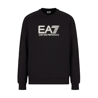 Emporio Armani EA7 Logo Print Crewneck Long Sleeve Sweatshirt Black Men FW24 6DPM60-PJVRZ-1200