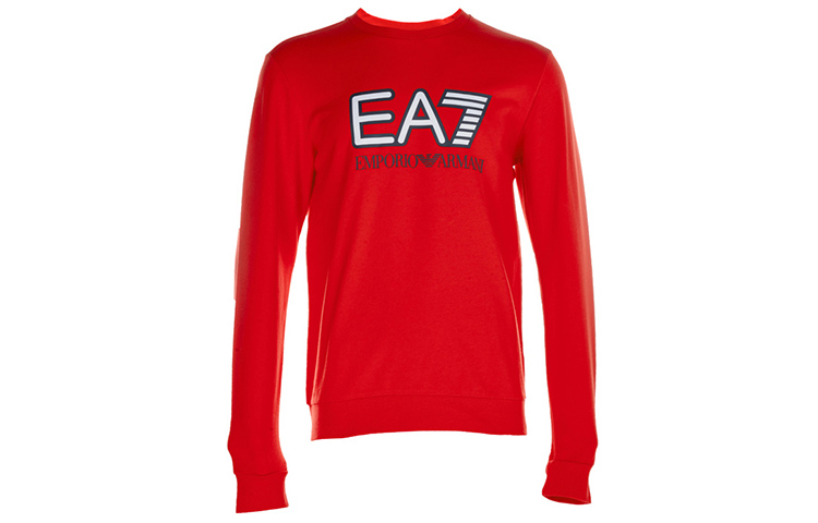 Emporio Armani EA7 Logo Print Crewneck Pullover Sweatshirt Red () 6HPM60-PJ05Z-1451