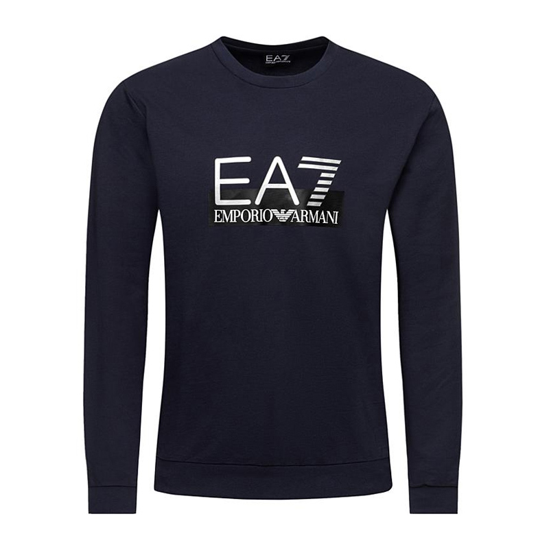 Emporio Armani EA7 Logo Print Crewneck Sweatshirt Navy Blue 6GPM60-J05Z-1554
