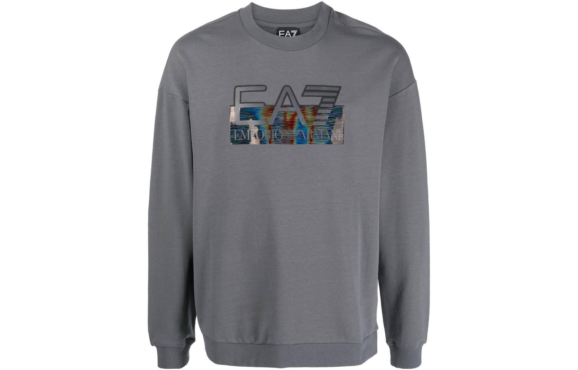 Emporio Armani EA7 Logo Print Crewneck Sweatshirt Gray SS23 Fashion 6LPM64-PJ9FZ-1977