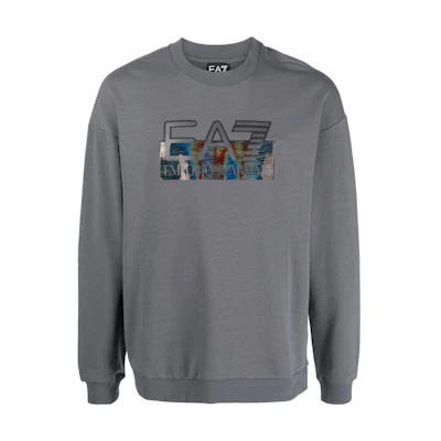 Emporio Armani EA7 Logo Print Crewneck Sweatshirt Gray SS23 Fashion 6LPM64-PJ9FZ-1977