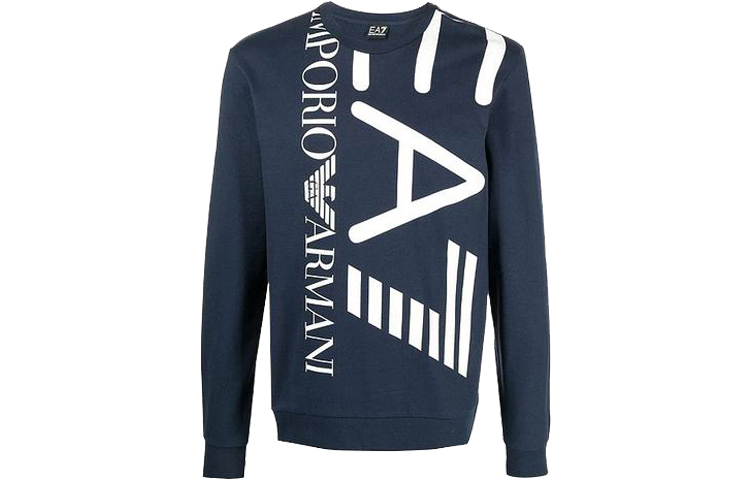 Emporio Armani EA7 Logo Print Crewneck Sweatshirt Deep Blue 3KPM30-PJ8LZ-1554