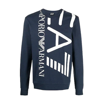 Emporio Armani EA7 Logo Print Crewneck Sweatshirt Deep Blue 3KPM30-PJ8LZ-1554