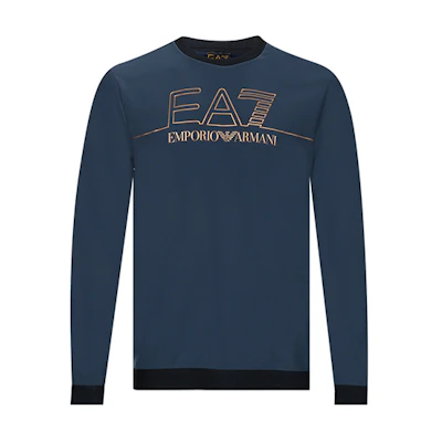 Emporio Armani EA7 Logo Print Crewneck Sweatshirt Blue Long Sleeve 6KPM38-PJCCZ-1554
