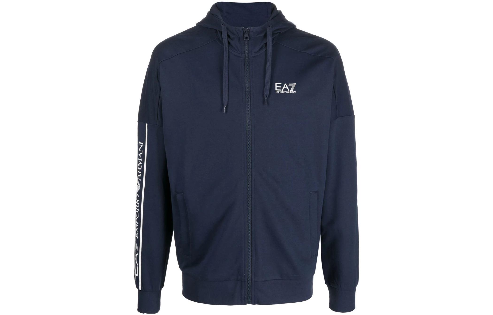 Emporio Armani EA7 Logo Print Drawstring Hooded Jacket Navy Blue SS23 3RPM63-PJ05Z-1554