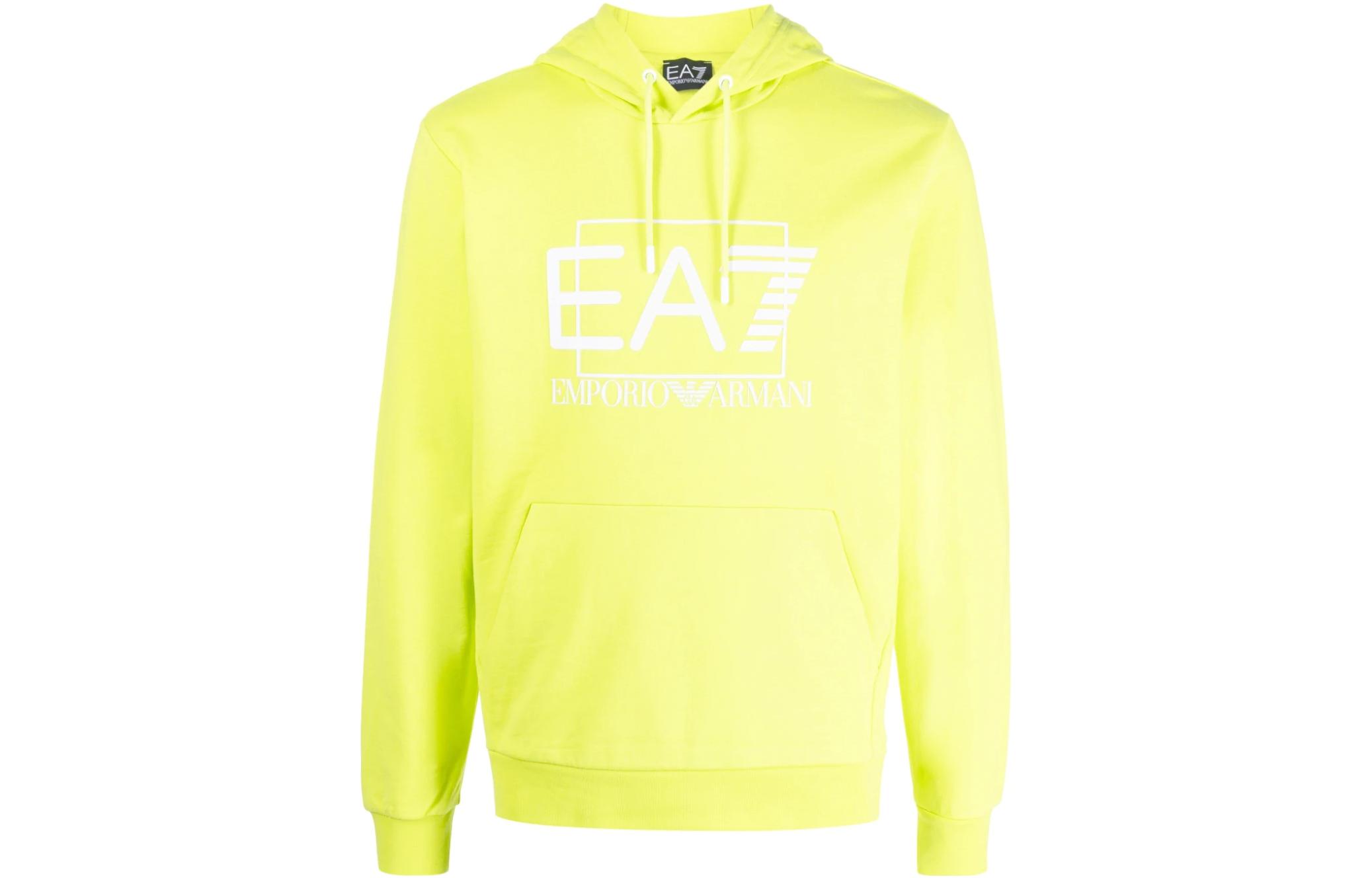 Emporio Armani EA7 Logo Print Drawstring Hoodie Fluorescent Green SS23 3RPM62-PJ05Z-1871