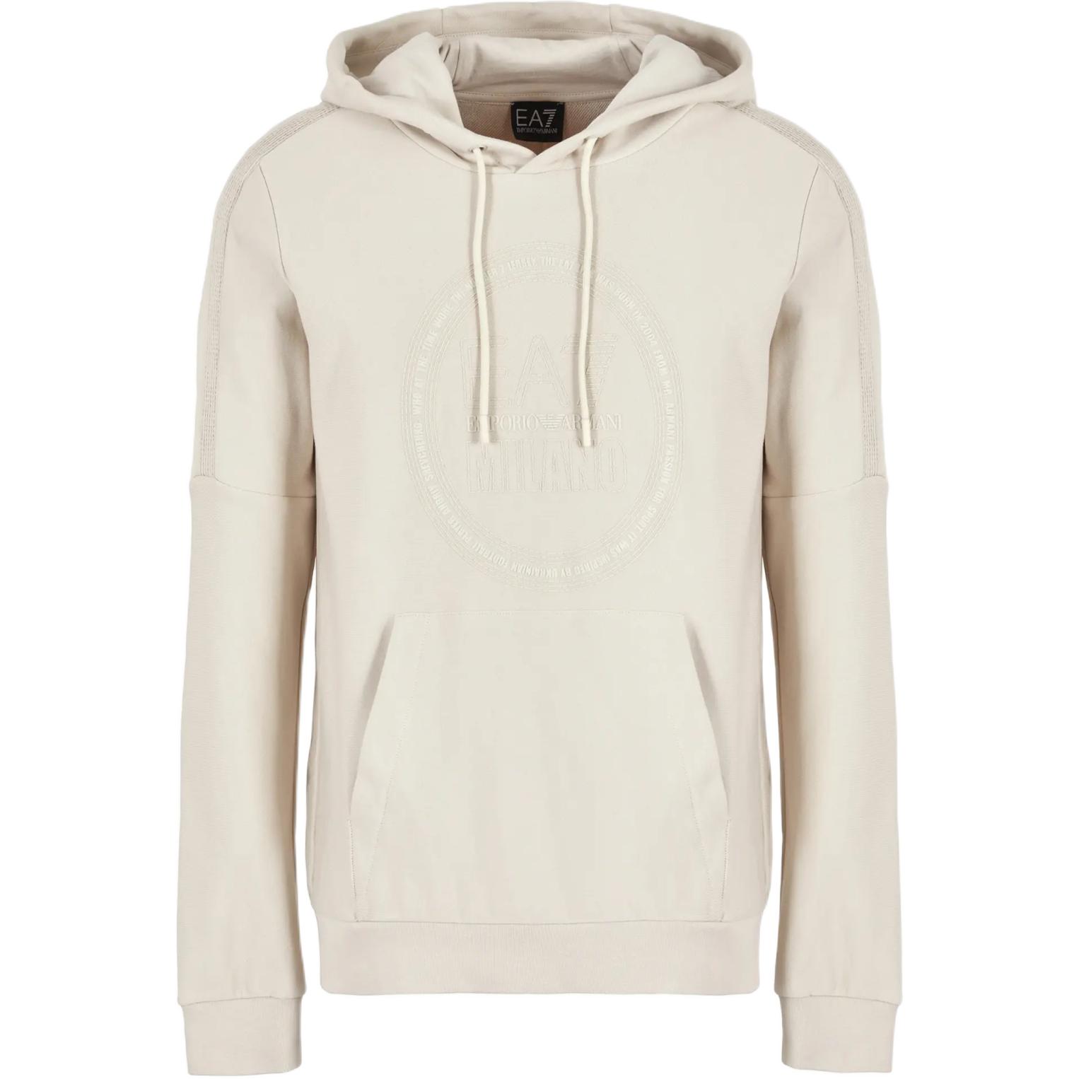 Emporio Armani EA7 Logo Print Drawstring Hoodie Menswear Off-White 3DPM65-PJTKZ-1946