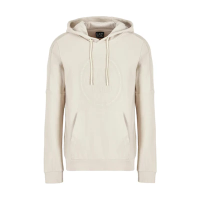 Emporio Armani EA7 Logo Print Drawstring Hoodie Menswear Off-White 3DPM65-PJTKZ-1946