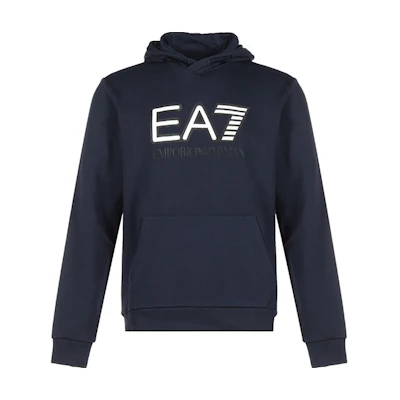Emporio Armani EA7 Logo Print Fleece Hoodie for Men in Navy Blue 6HPM17-PJ07Z-0554