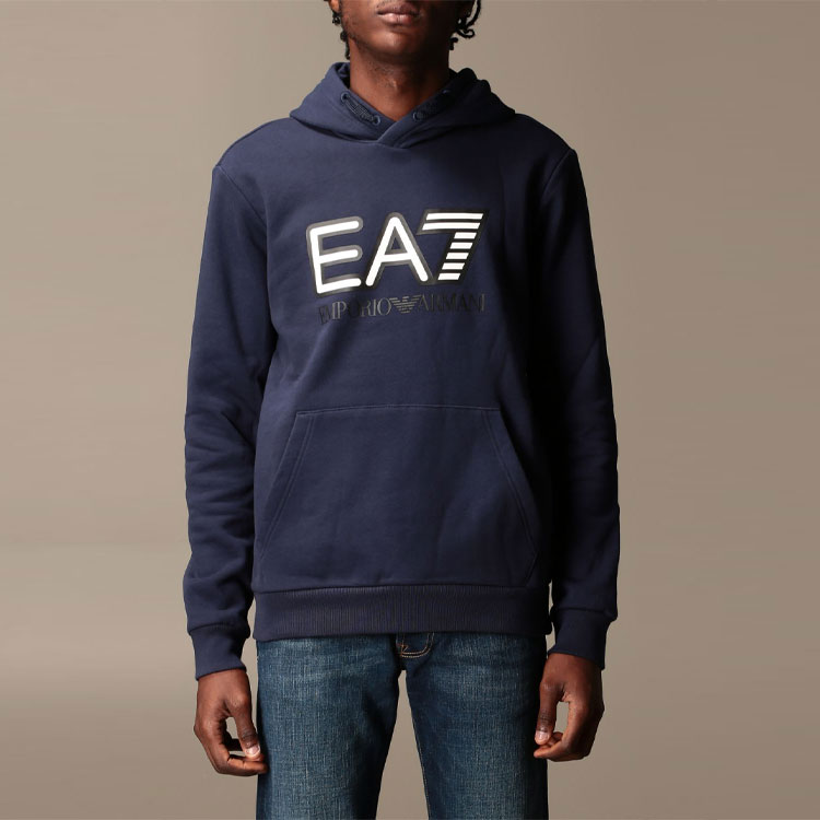 Emporio Armani EA7 Logo Print Fleece Hoodie for Men in Navy Blue 6HPM17-PJ07Z-0554 圖 4
