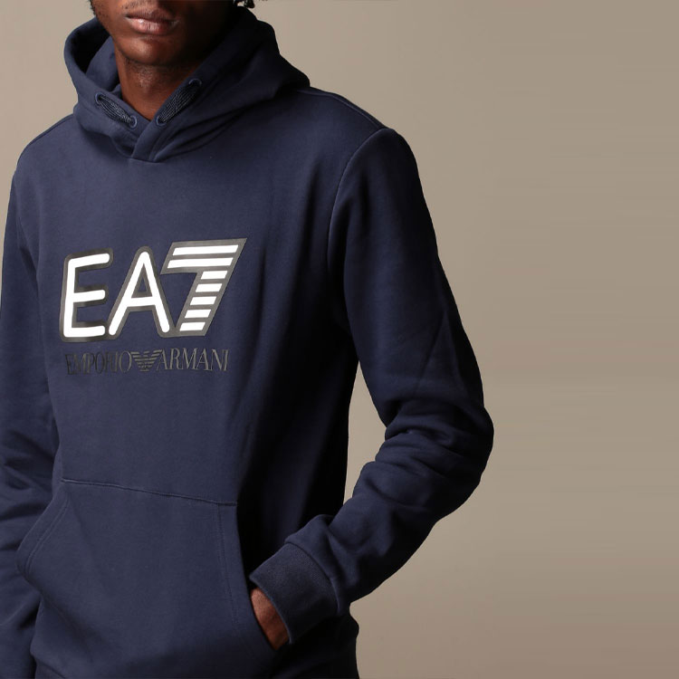 Emporio Armani EA7 Logo Print Fleece Hoodie for Men in Navy Blue 6HPM17-PJ07Z-0554 圖 6