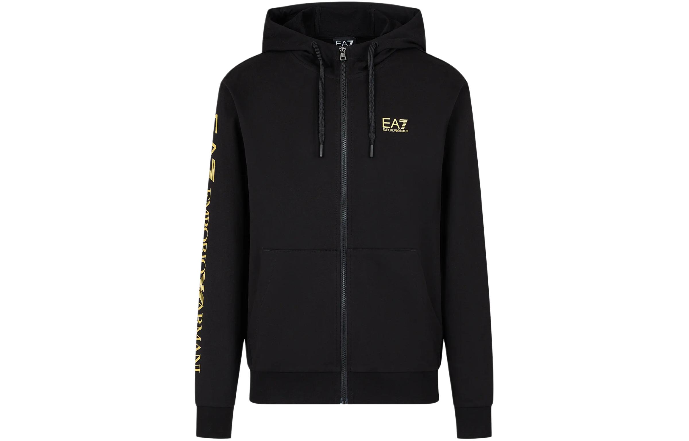 Emporio Armani EA7 Logo Print Hoodie Full-Zip Sweatshirt Men Black SS24 8NPM13-PJ05Z-0208