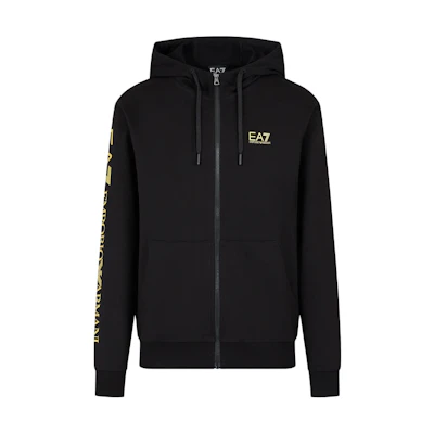 Emporio Armani EA7 Logo Print Hoodie Full-Zip Sweatshirt Men Black SS24 8NPM13-PJ05Z-0208