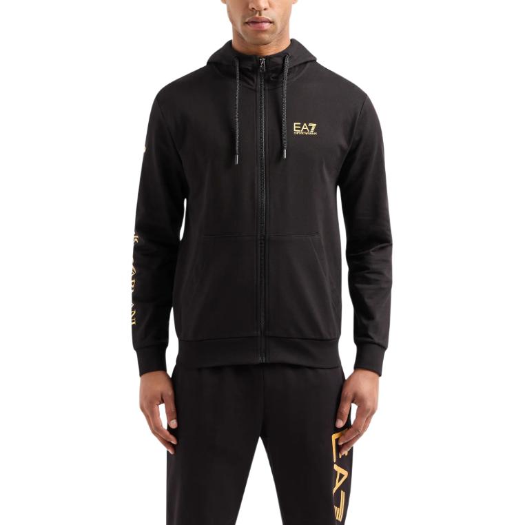 Lookbook Emporio Armani EA7 Logo Hoodie Zip Lelaki Hitam SS24 8NPM13-PJ05Z-0208