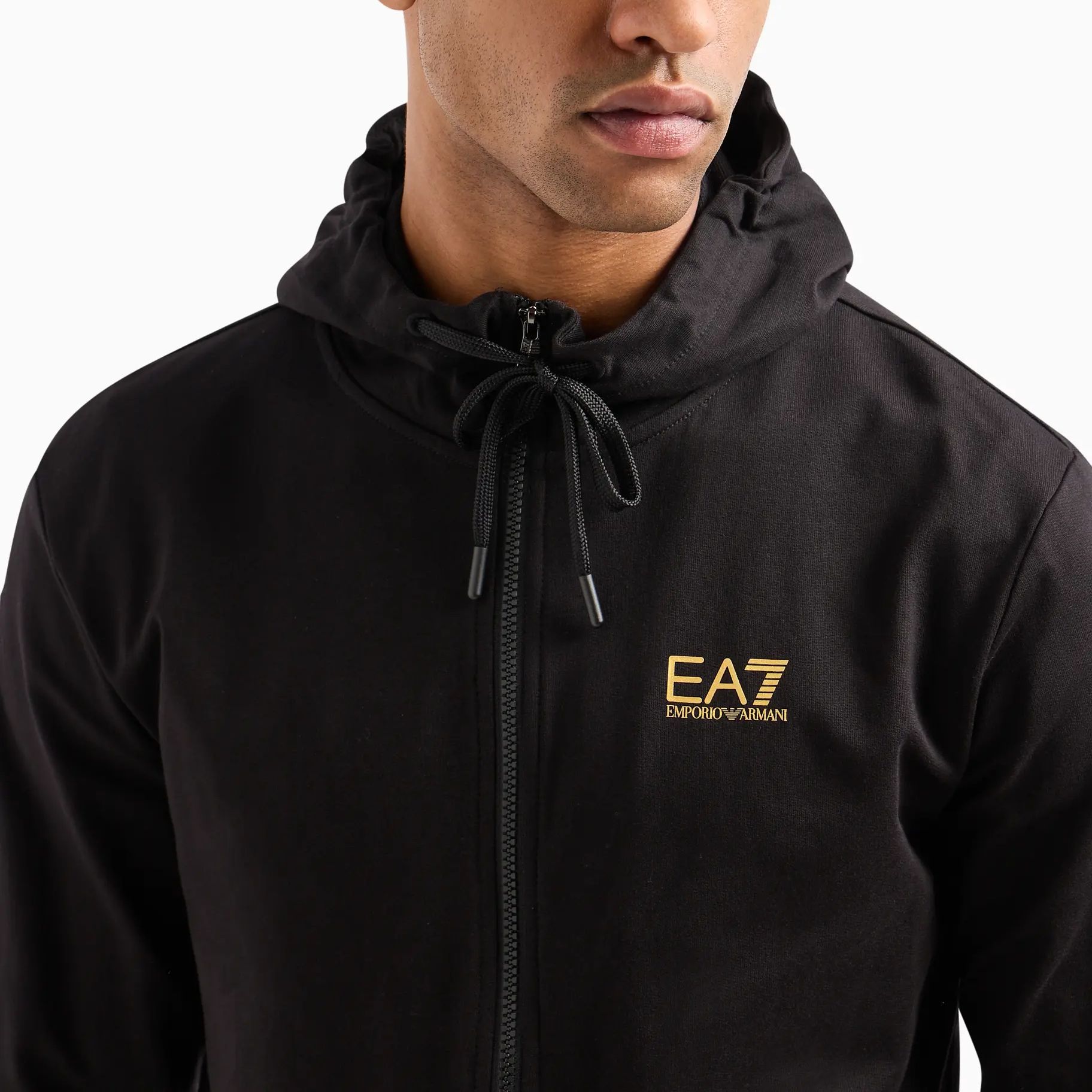 Purchase Emporio Armani EA7 Logo Hoodie Zip Lelaki Hitam SS24 8NPM13-PJ05Z-0208