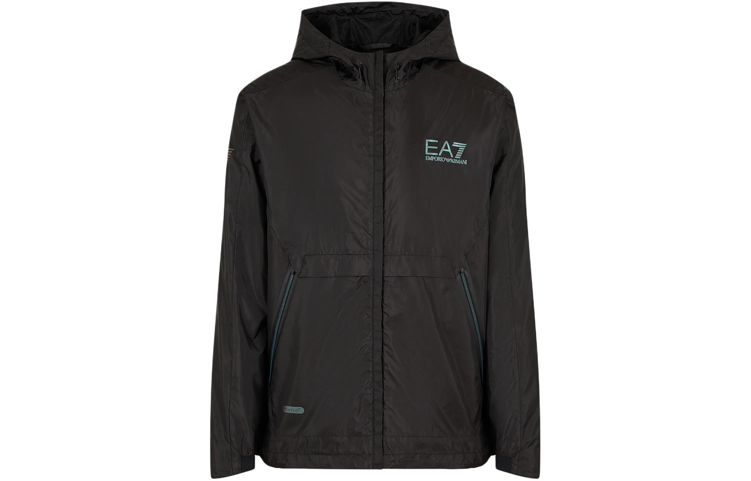 Emporio Armani EA7 Logo Print Hoodie Jacket Black 3DPB03-PNFHZ-1200