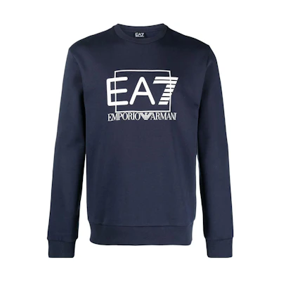 Emporio Armani EA7 Logo Print Navy Blue Crewneck Sweatshirt 3RPM01-PJ07Z-1554