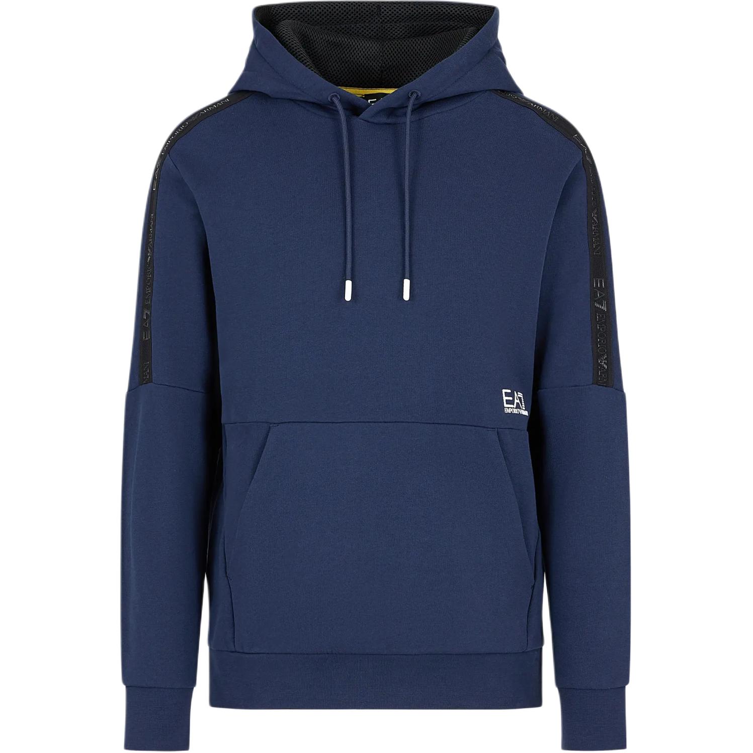 Emporio Armani EA7 Logo Print Navy Blue Drawstring Hoodie Long Sleeve 3DPM57-PJEQZ-0554