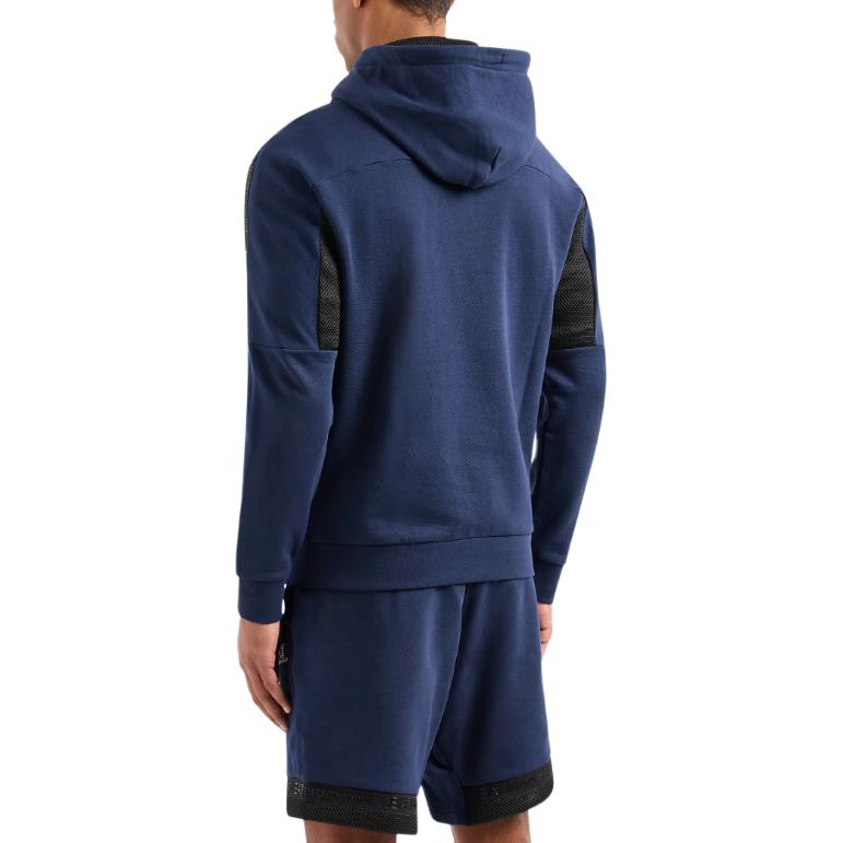 Lookbook Emporio Armani EA7 Hoodie Navy Blue Lengan Panjang dengan Cetakan Logo 3DPM57-PJEQZ-0554