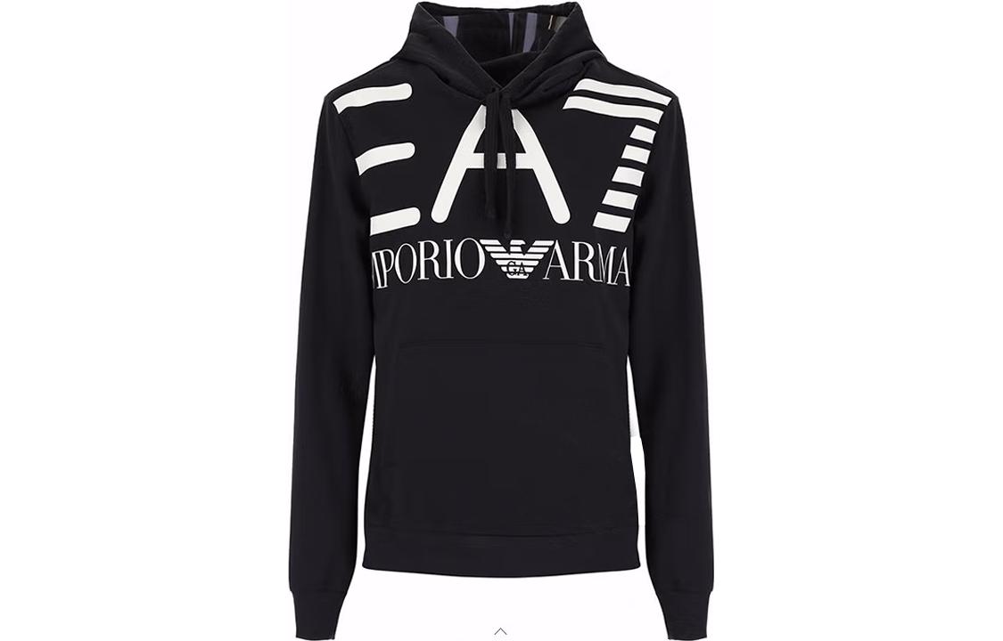 Emporio Armani EA7 Logo Print Pullover Hoodie Black 3GPM16-J05Z-1200